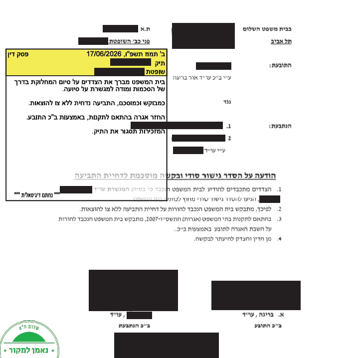 הסכם פשרה ע"י עו"ד אור בריגה על איחור במסירה דירה מקבלן