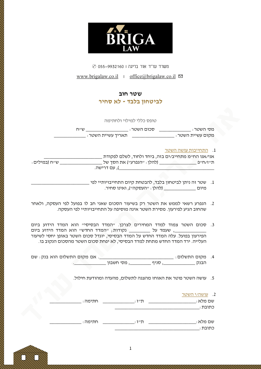 תצוגה מקדימה: שטר חוב לביטחון