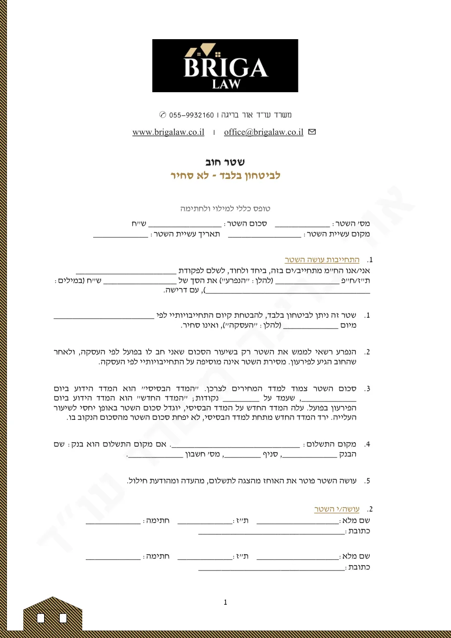 תצוגה מקדימה: שטר חוב לביטחון